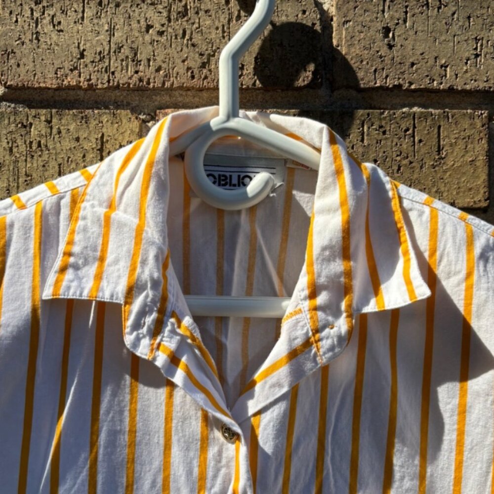 Oblio Yellow & White Striped Button-Up Shirt (Size M)